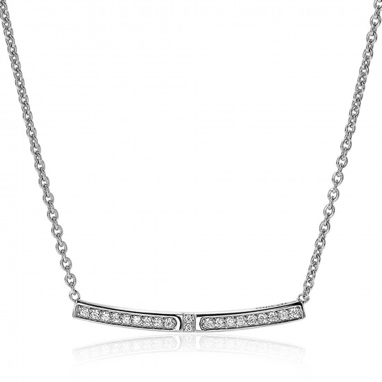 ZINZI zilveren schakelcollier met staafje witte zirconia's 42-45cm ZIC1957