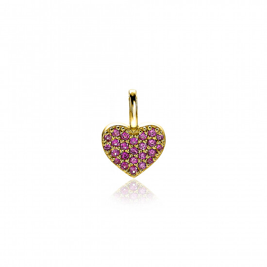 ZINZI zilveren hart hanger 14K geel verguld 13 mm donkerroze ZIH2139R (zonder collier)