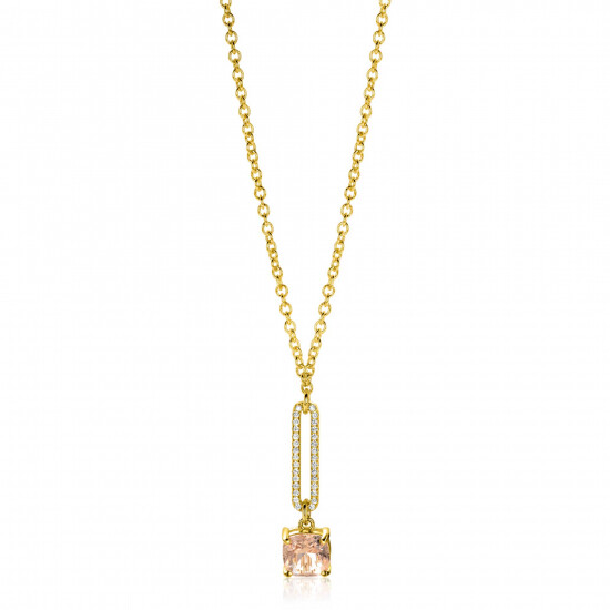 ZINZI gold plated silver belcher chain necklace with dazzling open oval shape and square pendant in light pink 42-45cm ZIC2579
