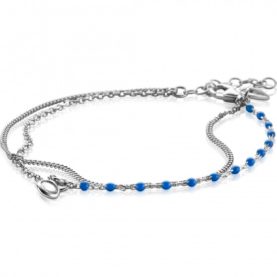 ZINZI Sterling Silver Multi-look Bracelet Curb and Blue Bead Chain with Round Setting with White Zirconia 16,5-19,5cm ZIA2529