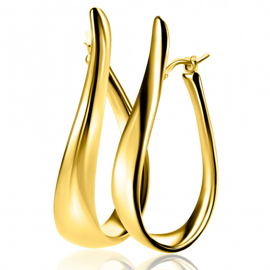 49mm ZINZI gold plated silver large hoop earrings in organic shape with a playful twist and convenient top closure ZIO2675G