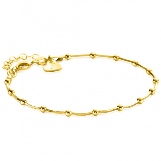 ZINZI Gold Plated Sterling Silver Snake Chain Bracelet with Square Cut Chains and 15 Refined Shiny Beads 17-20cm ZIA2471G