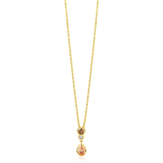 ZINZI gold plated zilveren collier 45cm met kleurrijke hanger (20mm) een speelse combinatie van vormen en kleuren champagne, bruin en wit ZIC2900