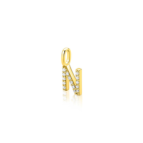 ZINZI gold plated zilveren letter hanger N bezet met witte zirkonia's ZIH2828-N (zonder ketting)