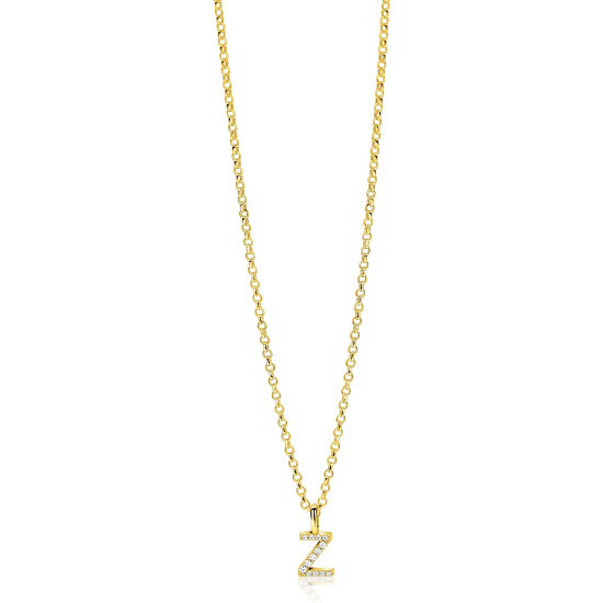 ZINZI gold plated zilveren letter hanger Z bezet met witte zirkonia's ZIH2828-Z (zonder ketting)