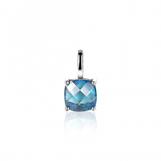 ZINZI zilveren hanger vierkant turquoise blauw ZIH2073T (zonder collier)