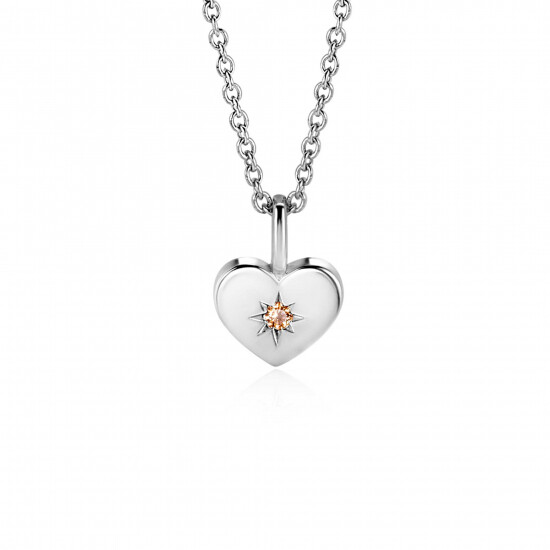 NOVEMBER Pendant 12mm Sterling Silver Heart Birthstone Champagne Citrine Zirconia (excl. necklace)