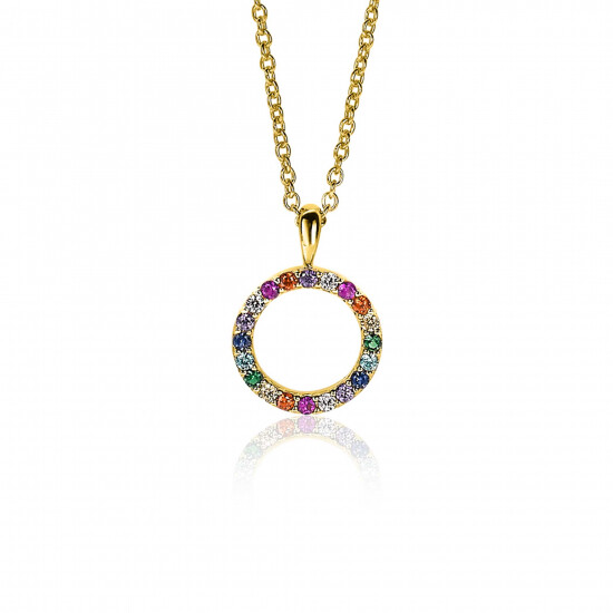 ZINZI zilveren hanger 14K geel verguld 12mm bezet regenboog ZIH2170 (zonder collier)