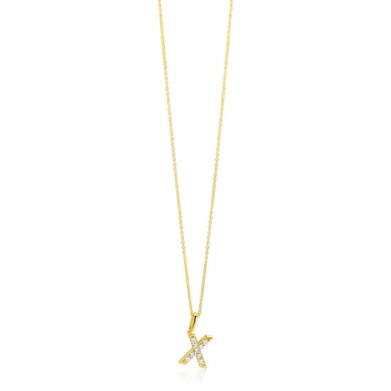 ZINZI gold plated zilveren letter hanger X bezet met witte zirkonia's ZIH2828-X (zonder ketting)