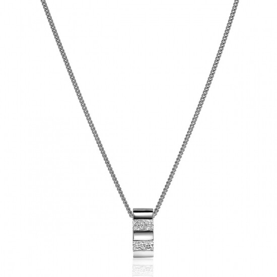 Mart Visser by ZINZI zilveren ketting 45cm met strakke rechte hanger, bezet met princess geslepen witte zirconia's MVC20