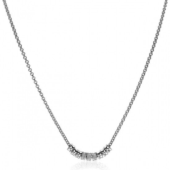 Mart Visser by ZINZI zilveren ketting 45cm met 9 ronde schakels, waarvan 3 volbezet met witte zirconia's MVC22