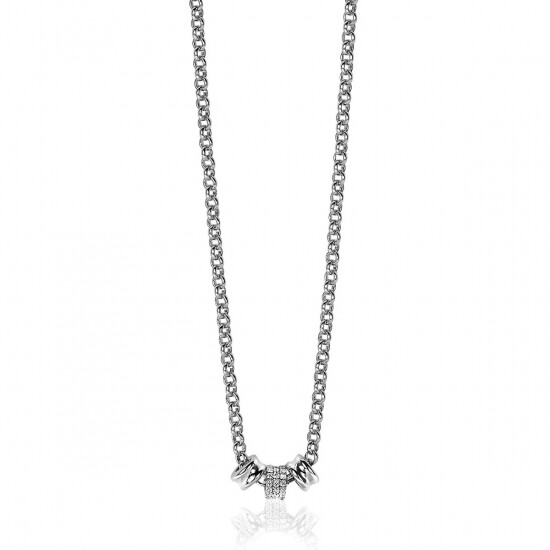 Mart Visser by ZINZI zilveren ketting 45cm met 3 ronde schakels, waarvan middelste volbezet is met witte zirconia's MVC23