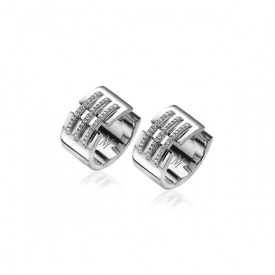 Mart Visser by ZINZI zilveren oorringen met luxe scharniersluiting 17 x 9mm, drie banen bezet met witte zirconia's MVO18
