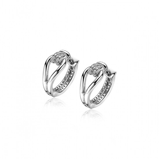 Mart Visser by ZINZI zilveren luxe oorringen 18x8mm geknoopte vorm bezet met witte zirconia's MVO19
