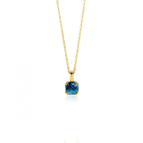 ZINZI Gold 14 krt gouden ketting met chique vierkante hanger, bezet met Londen topaas 40-43cm ZGC537
