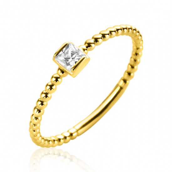 ZINZI Gold 14 krt gouden ring met bolletjes scheen en bezet met een ronde witte zirconia in vierkante zetting van 3,5mm ZGR310
