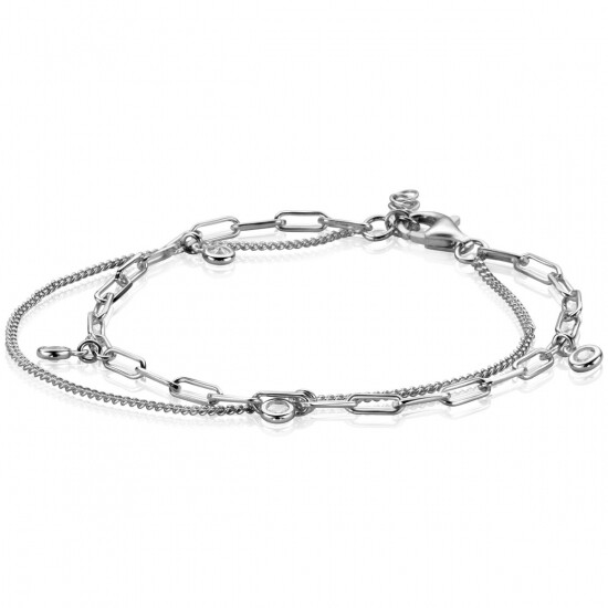 ZINZI zilveren multi-look armband met gourmet en paperclip schakels, bezet met vier ronde zirconia's ZIA2362