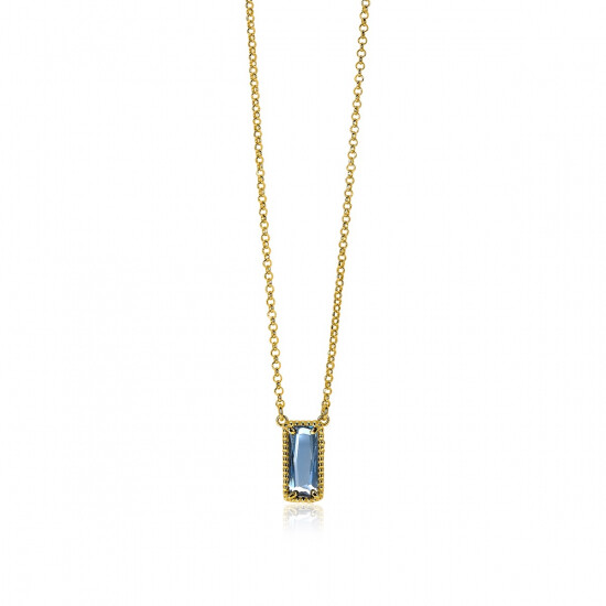 ZINZI gold plated zilveren jasseron ketting met rechthoekige blauwe steen 42-45cm ZIC-BF51
