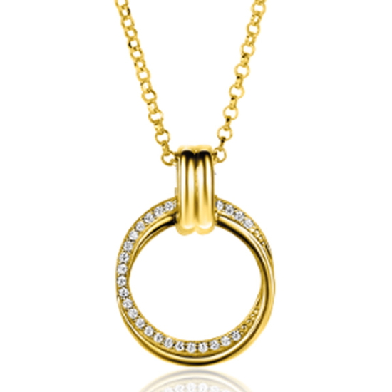 ZINZI zilveren ketting 45cm in 14K geelverguld met ronde hanger 22mm ZIC2266Y