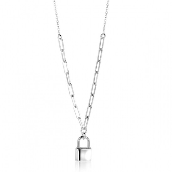 ZINZI zilveren paperclip schakelketting 45cm met trendy slotje als bedel 40-45cm ZIC2355