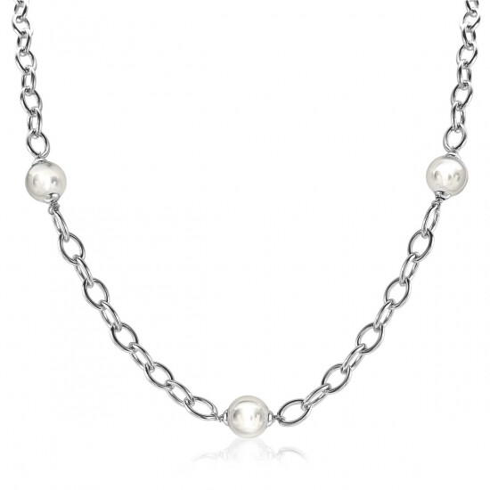 ZINZI Sterling Silver Chain Necklace White Swarovski Pearls 45cm ZIC280
