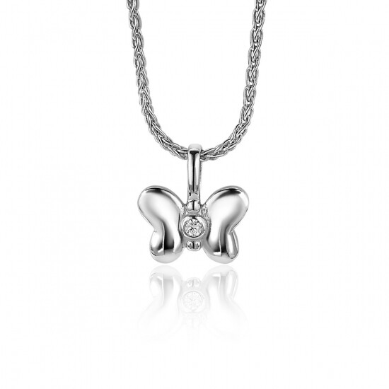 ZINZI zilveren hanger vlinder 11mm, bezet met een witte zirconia ZIH-BF47
