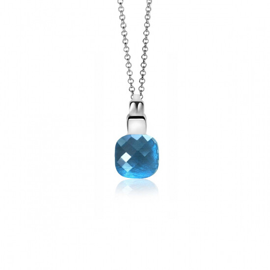 ZINZI zilveren vierkante hanger met blauwe kleursteen 18mm ZIH1110B 
