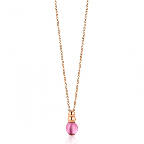 ZINZI rosé gold plated zilveren ronde hanger met roze kleursteen 17mm ZIH1112R 
