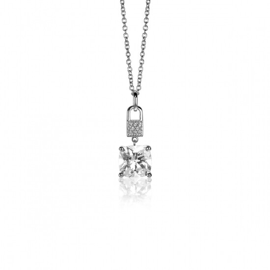 ZINZI zilveren hanger met vierkante witte zirconia en pavé zettingen 24mm ZIH2268 (zonder collier)