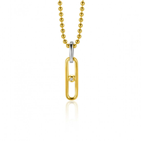 20mm ZINZI Gold Plated Sterling Silver Oval Pendant White Zirconia ZIH2300 (excl. necklace)