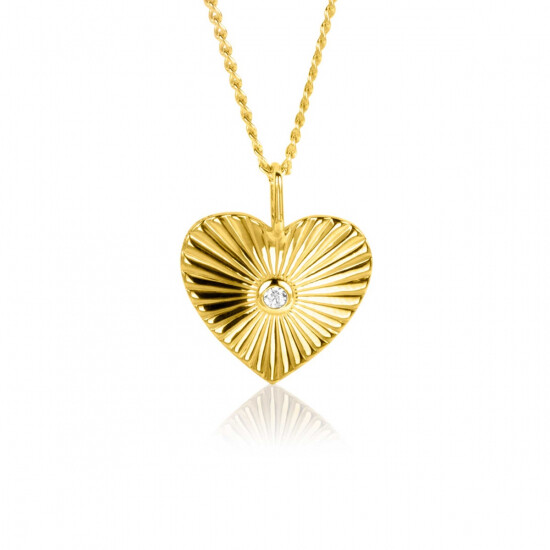 ZINZI gold plated zilveren hanger hart met zonnestralen en witte zirconia 20mm ZIH2305 (zonder collier)