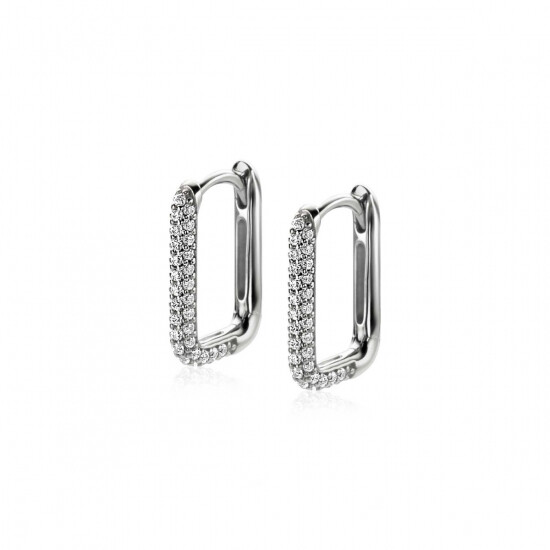 ZINZI zilveren luxe oorringen 15x2mm rechthoekig met witte zirconia's ZIO2221Z