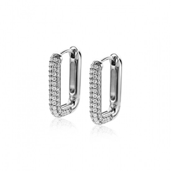 ZINZI zilveren luxe oorringen 18x3mm rechthoekig met witte zirconia's ZIO2222Z