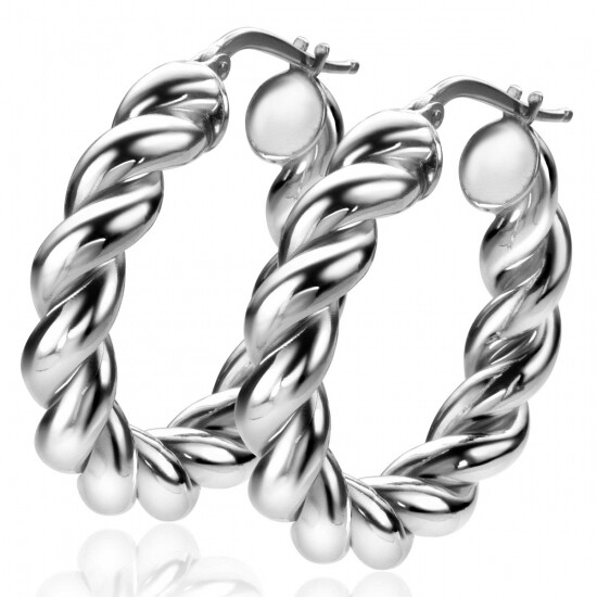 31mm ZINZI Sterling Silver Hoop Earrings with Twisted Tube width 6mm ZIO2284
