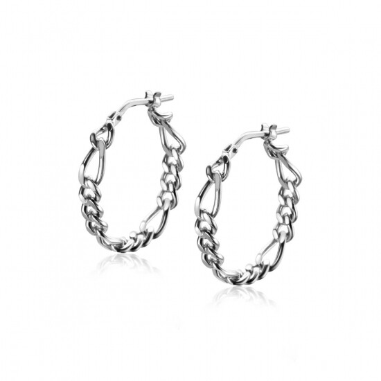 23mm ZINZI Sterling Silver Hoop Earrings with Figaro Chain 23x4mm ZIO2291CR