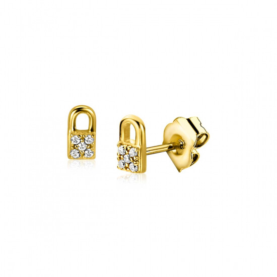 ZINZI gold plated zilveren oorknopjes 6mm slotje bezet met witte zirconia ZIO2301