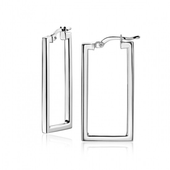 30mm ZINZI Sterling Silver Trendy Hoop Earrings Rectangular Shape width tube 2mm ZIO2337