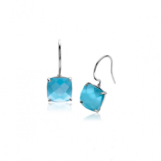 ZINZI zilveren oorhangers vierkant turquoise 24mm ZIO623T
