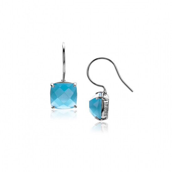 ZINZI zilveren oorhangers vierkant turquoise 24mm ZIO623T
