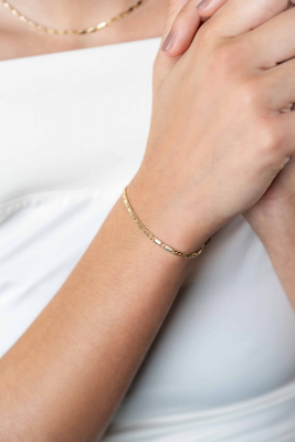 ZINZI Gold 14 karat gold solid bracelet with hawk eye links and shiny plates, 2.6mm wide, 17-19cm, ZGA499
