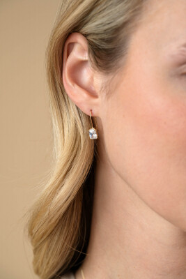 19mm ZINZI Gold 14 ct gold drop earrings set with square white cubic zirconias 5mm ZGO509