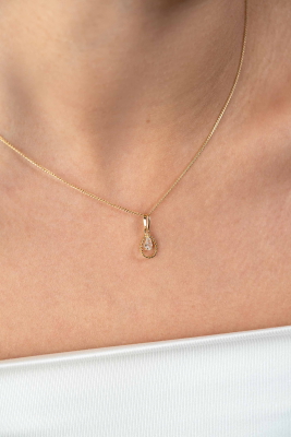 16mm ZINZI Gold 14 krt gouden hanger met open druppelvorm en peervormige witte zirconia ZGH478 (zonder collier)
