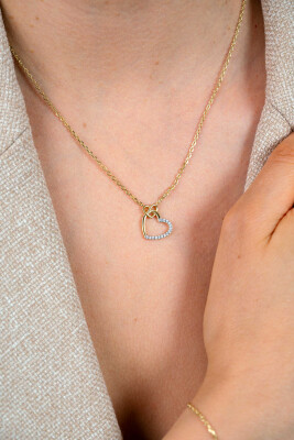 ZINZI zlv. collier gg.verg. 2 harten verbonden zirc.
