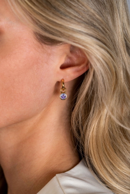 JUNI oorbedels gold plated maand met geboortesteen licht paars amethist zirconia (excl. oorringen)
