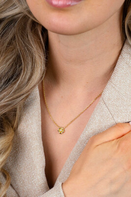ZINZI zlv. collier gg.verg. roos hangertje en zirconia