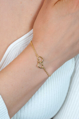ZINZI Gold Plated Sterling Silver Bracelet with 2 Connected Hearts 16,5-19,5cm ZIA2513G