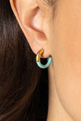 ZINZI zlv. oorstekers geel verguld turquoise 16x3mm