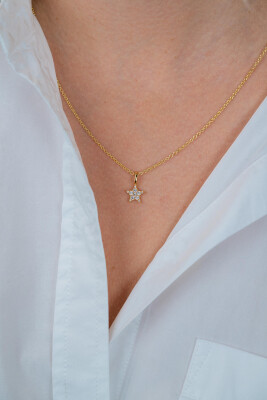 ZINZI zilveren ster hanger in geel verguld 13mm wit ZIH2138Y (zonder collier)