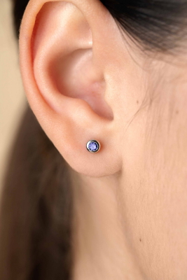 FEBRUARY Stud Earrings 4mm Sterling Silver with Birthstone Purple Smethyst Zirconia