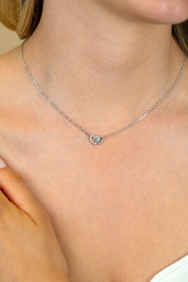 ZINZI zlv. collier 2 hartjes verbonden 1x zirc.